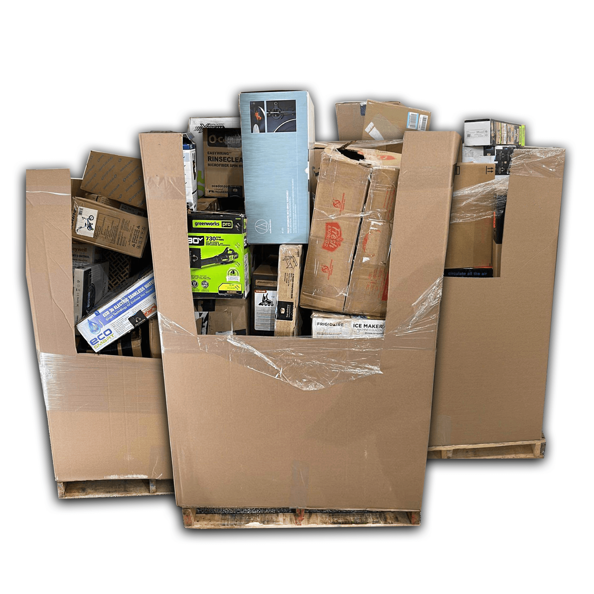 Amazon HPC high piece count liquidation truckload pallets in 4ft gaylords at warehouse